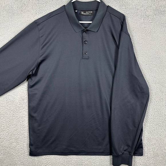 Under Armour Shirt Long Sleeve Polo Mens 2XL Black Golf Rugby Stretch Athletic